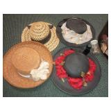 Hat Box with Four Women's Hats and Brooches