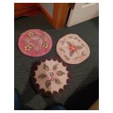 Three Vintage Floral Hooked Mats