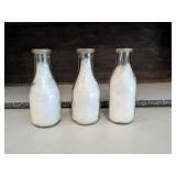3 Embossed Glass Milk Bottles