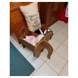 Wooden Elephant Doll Cradle with Fabric Doll