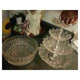 Pressed Glass Punch Bowl and Tiered Server