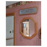 Octagonal Wall Mirror and Metal Sign Set