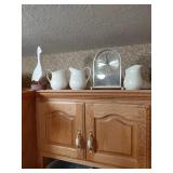 3 White Ceramic Creamers, Desk Clock