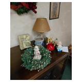 Eclectic Decor Lot: Angel Plaque, Lamp, Zout Jar