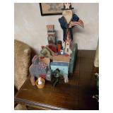 Folk Art Wooden Village and Uncle Sam Figures