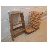 Wood Step Ladder, Wine Rack, and Dolly Lot