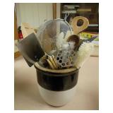 Stoneware Utensil Crock 8x7.5 With Utensils
