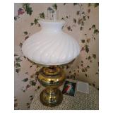 Brass and White Glass Hurricane Table Lamp