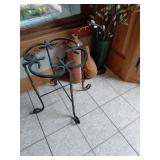 Vintage Iron Plant Stand and Ceramic Bottles