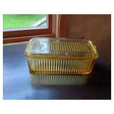 Amber Ribbed Glass Refrigerator Dish