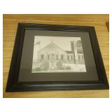 Framed Church Drawing by Local Artist Rushin
