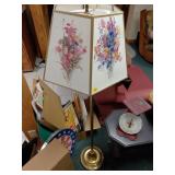 Vintage Brass Floor Lamp With Floral Shade