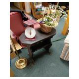 Vintage Metal Scale, Wicker Basket, and Table
