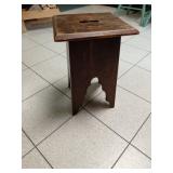 Vintage Wood Stool with Cutout Handle
