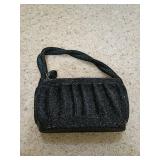 Black Beaded Handbag with Zip Closure