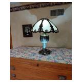 Antique 23x19in Converted Lamp with Slag Glass Sha