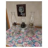 Three Vintage Glass and Metal Oil Lamps