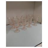 8 Pink Etched Depression Glass Goblets