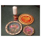 Hand-Painted Wood Plates and Candle Holder