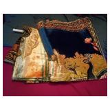 Velvet Tapestry Lot With Peacock and Nautical Scen