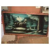 Framed 47x26 Landscape Painting Waterfall Scene