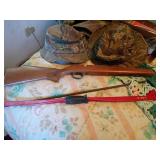 Bear Archery Bow, Gun Stock, and Camo Hats Lot