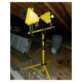 Yellow Dual Head Halogen Work Light on Stand