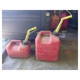 Two Red Plastic Gasoline Cans, 1 Gal and 2.5 Gal