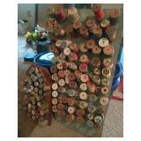 Wooden Thread Spools on Display Racks