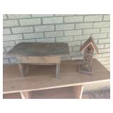 Rustic Wooden Stool and Decorative Birdhouse