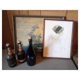 Three Empty Glass Bottles, Framed Art Included