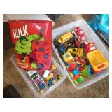 Marvel Hulk Tin Wastebasket and Toy Vehicles