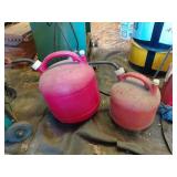 Red Plastic Gasoline Cans, 5 Gal and 2.5 Gal