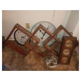 Wall Clocks, Wood Shelf and Decor Plate