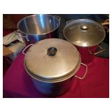 Three Stainless and Aluminum Stock Pots with Lids