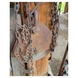 Large Vintage Iron Pulley Block with Chains