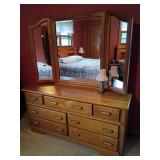Oak Dresser with Triple Mirror, 60 x 18 x 30