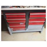 Metal Workbench With Red Drawers