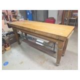 Wooden Workbench with Vise, 76in Length, 35in Heig