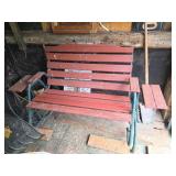 Vintage Red Metal Frame Outdoor Glider Bench