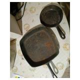 Two Cast Iron Skillets, Round and Square