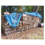 Large Stack of Split Firewood Under Tarp