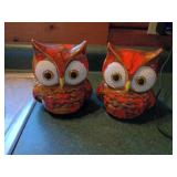 Ceramic Owl Cookie Jar Pair, Red and Brown
