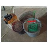 Fishing and Utility Lot: Buckets, Net, Sprayer