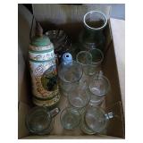 Glassware, Ceramic Stein And Metal Stand