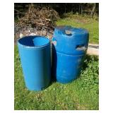 Blue 55-Gallon Plastic Barrels