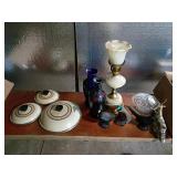 Lot: Vases, Lamp, Animal Figures, Lids