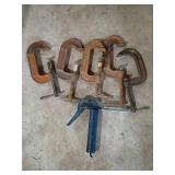 5 Metal C-Clamps and Grease Gun