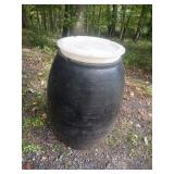 Large Black Plastic Barrel With Lid, 36x22 In.