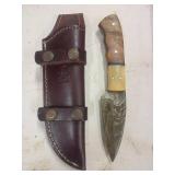 Handmade Damascus Knife With Bone Handle & Sheath